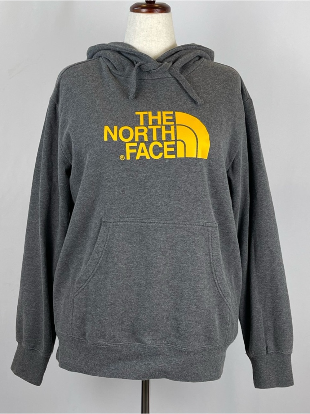 The North Face Hooded Sweatshirt L | Hoodie Yellow Logo Pullover Fleece